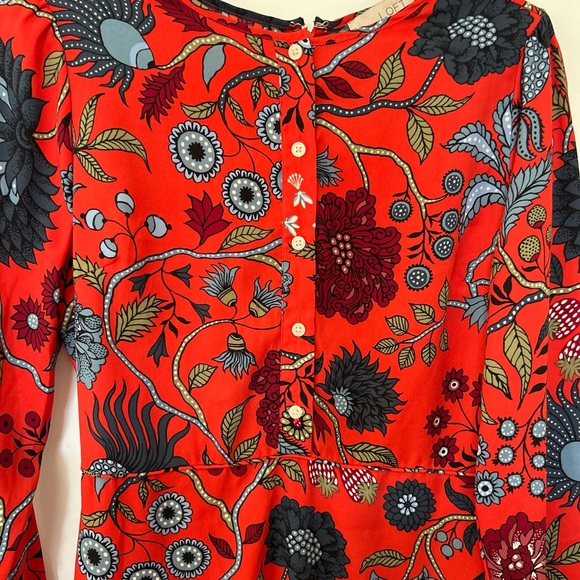 LIKE NEW! Ann Taylor Loft Primavera Tamale Red Floral Long Sleeve Dress 2 - Picture 3 of 3